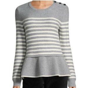 kate spade broom street Gray and White Crew Neck Sweater with Peplum S